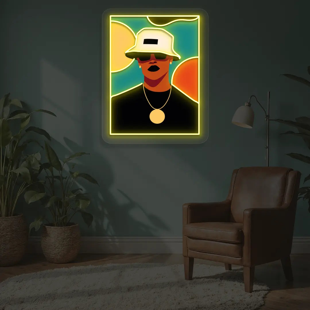 Bucket Hat Pop Neon Artwork in Yellow color