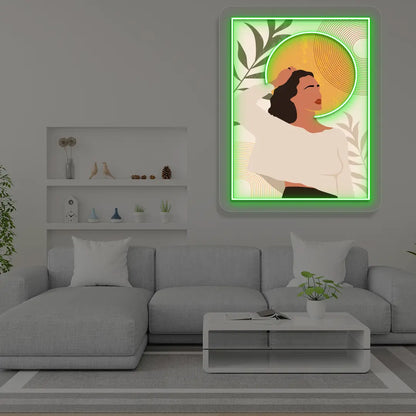 Sun-Kissed Portrait Abstract Neon Artwork Sign in Green color