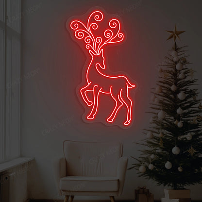 Regal Swirl Antler Reindeer Neon Sign | Red