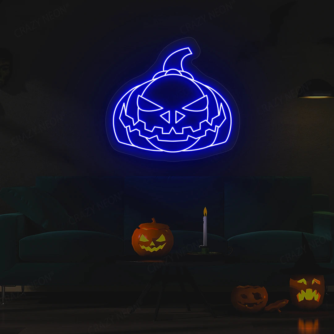 Evil Pumpkin Face Neon Sign | Blue