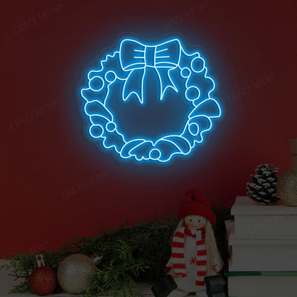 Holiday Bow Wreath Neon Sign | Iceblue