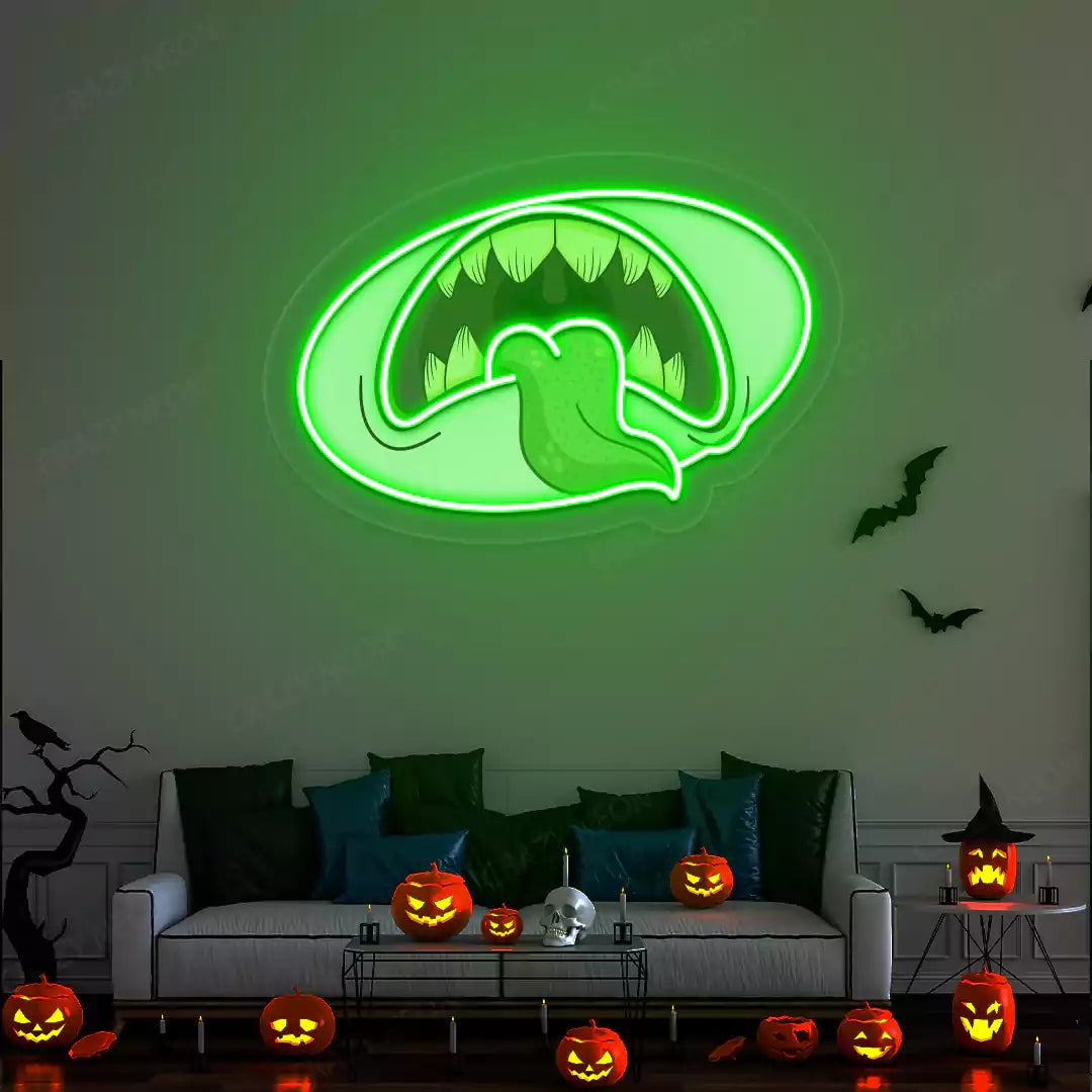 Creepy Monster Mouth Neon Artwork | Green
