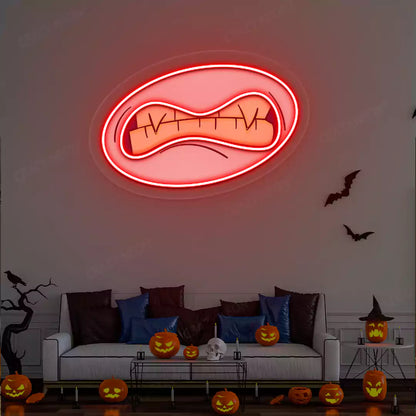 Grotesque Monster Mouth Neon Artwork | Red