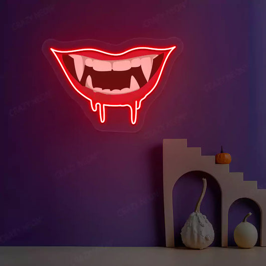 Dripping Vampire Smile Neon Artwork | Red