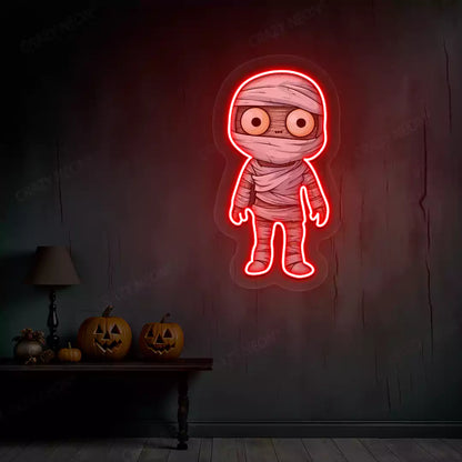 Wide-Eyed Mummy Neon Artwork | Red