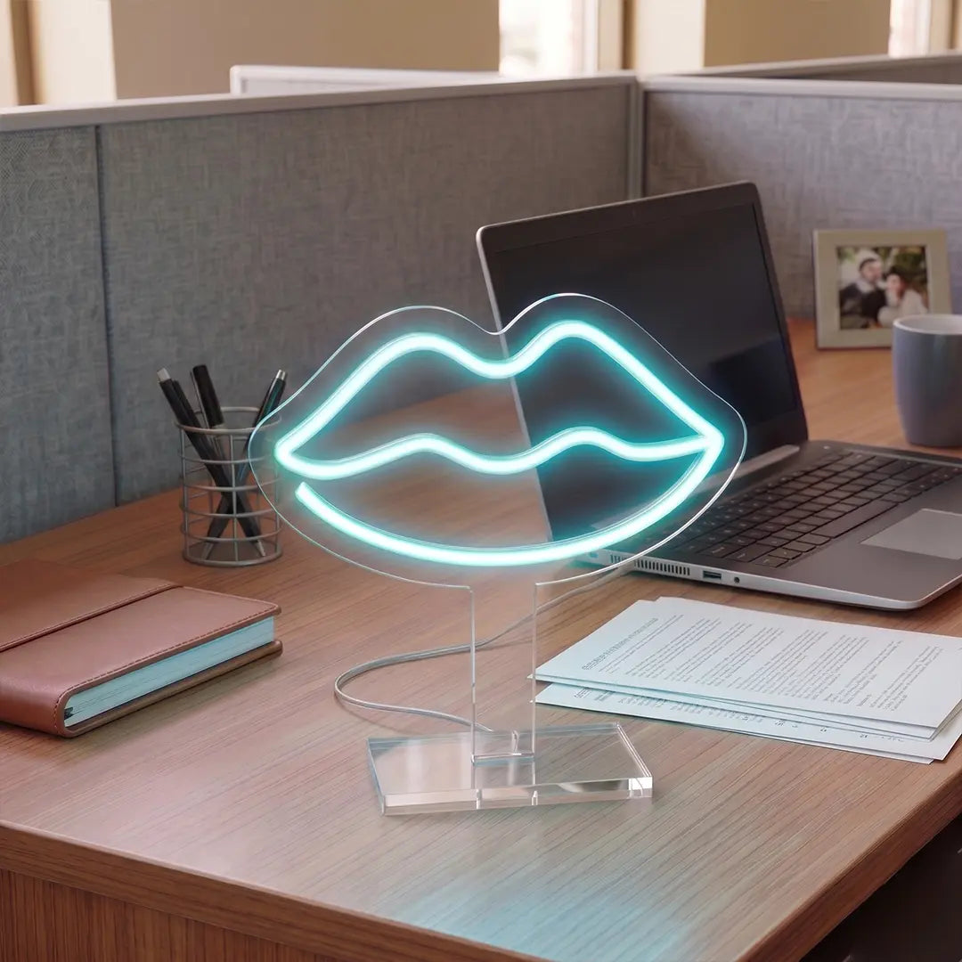 Curve Lips Mini Neon Sign in Iceblue color