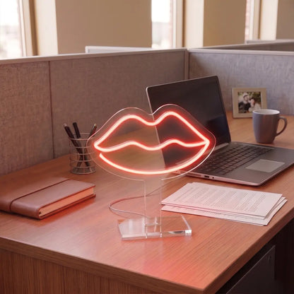 Curve Lips Mini Neon Sign in Red color