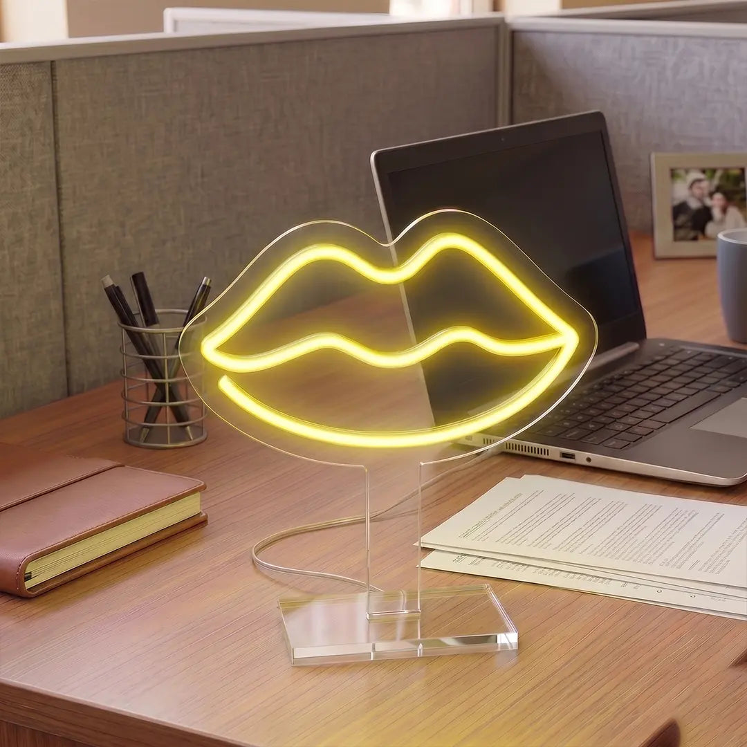 Curve Lips Mini Neon Sign in Yellow color