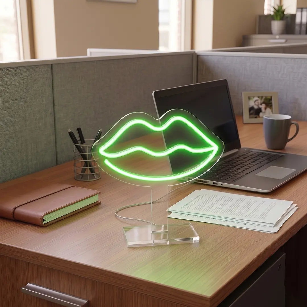 Curve Lips Mini Neon Sign in Green color