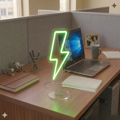 Thunder Bolt Mini Neon Sign in Green Color