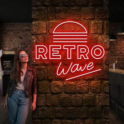 red retro wave vintage neon sign mounted on a wall