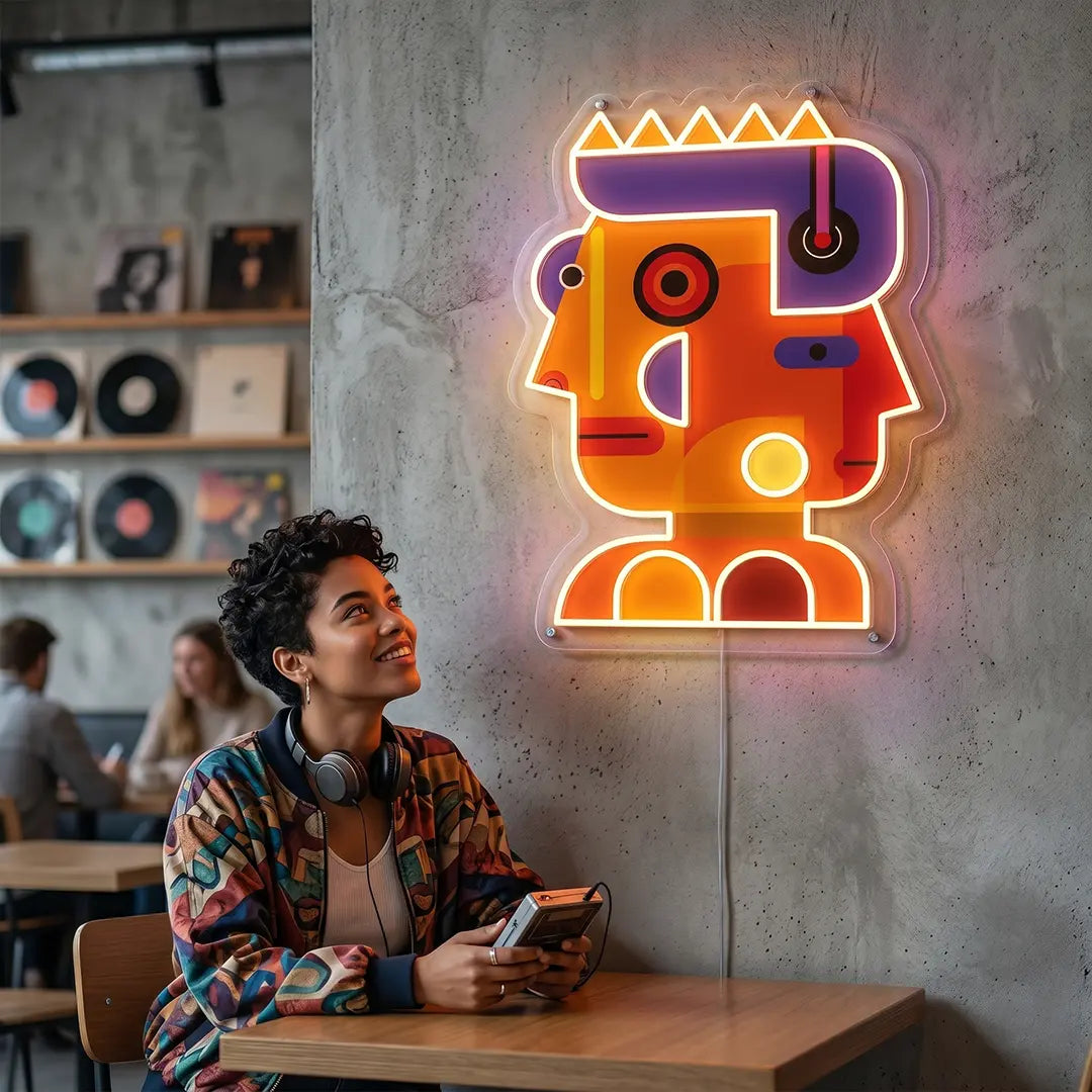 Prism Face Abstract Neon Artwork On wall