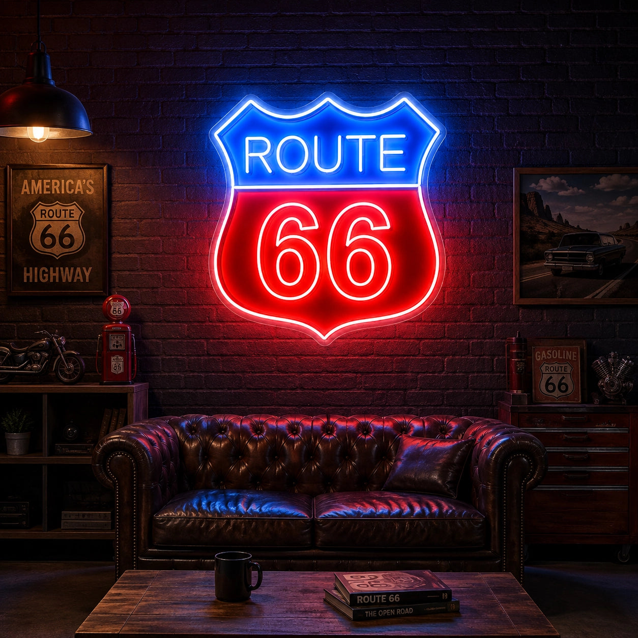 Route 66 Vintage Neon Sign in wall