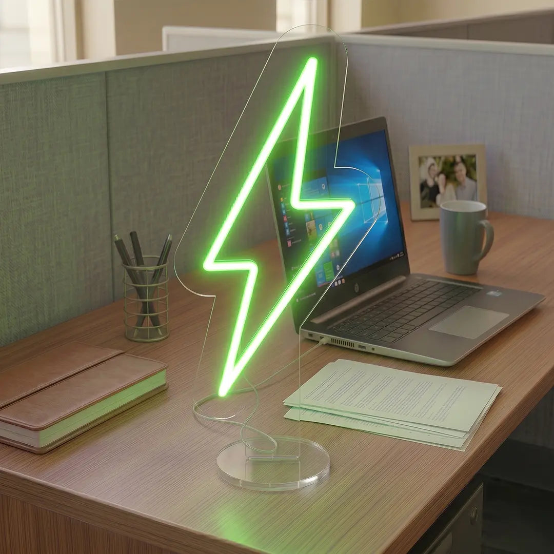 Electric Bolt Mini Neon Sign in Green color