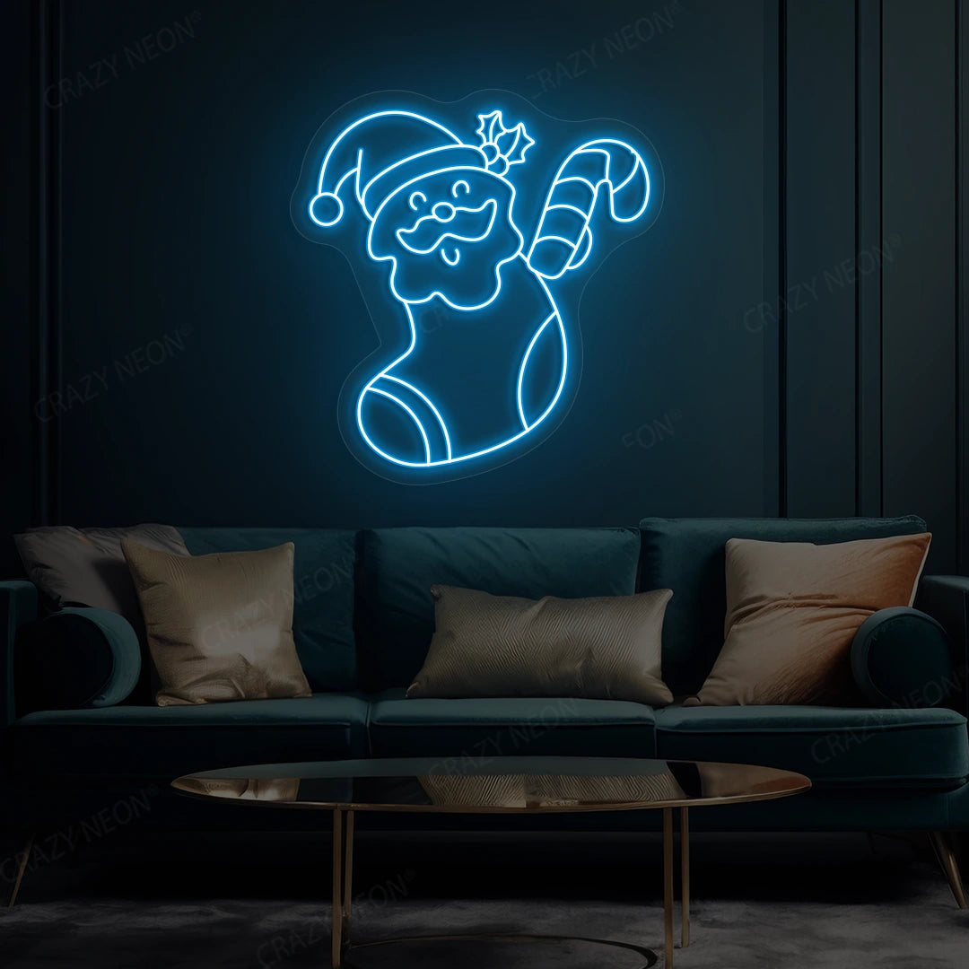 Santa Surprise Stocking Neon Sign | iceblue