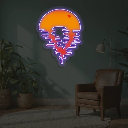 Sunset Beach Vibes Neon Artwork In Purple color