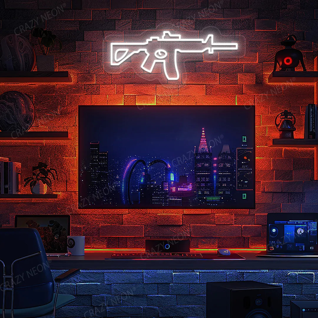 M416 Gaming Gun Neon Sign in White color