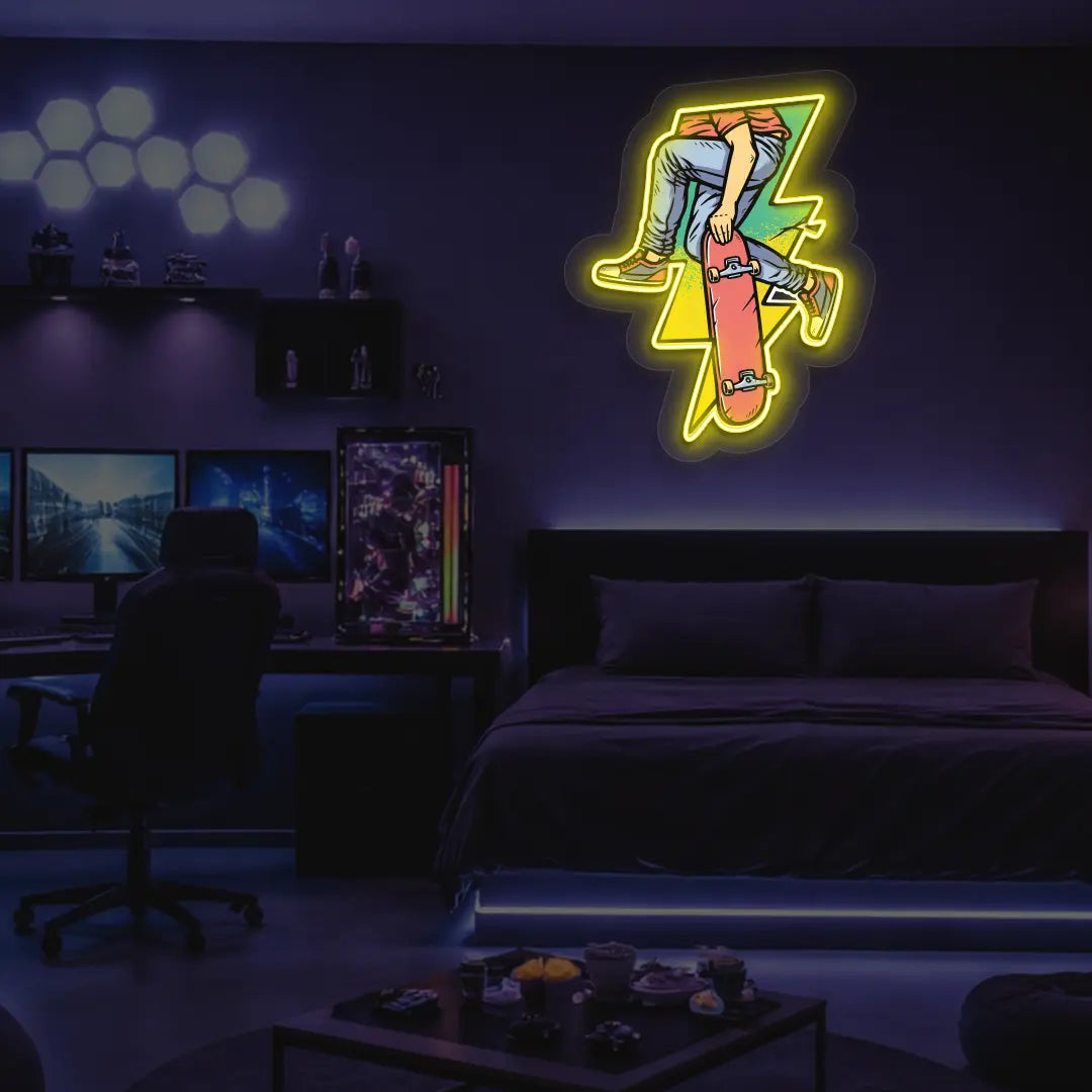 Skate Bolt Neon Artwork in Yellow color