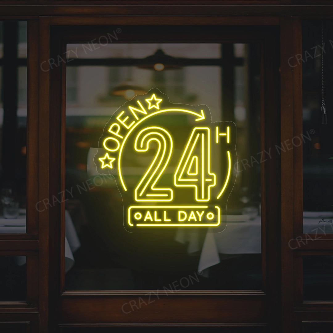 Open 24 Hours All Day Sign | Yellow