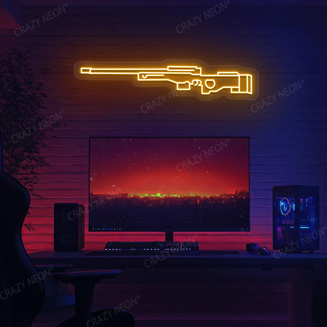 AWM Gaming Gun Neon Sign in Orange Color