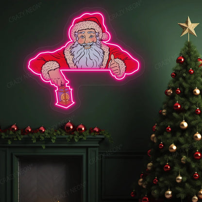 Santa Claus With Lamp Neon Artwork | Pink