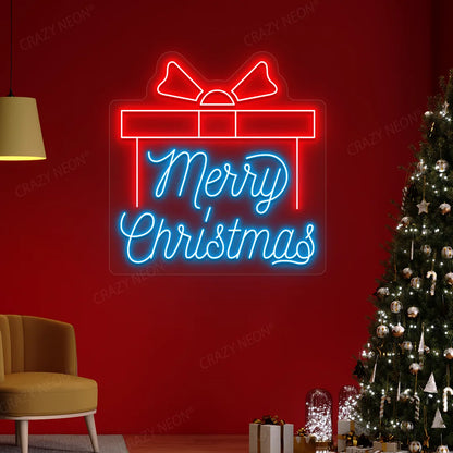 Merry Christmas Gift Box Neon Sign | Iceblue