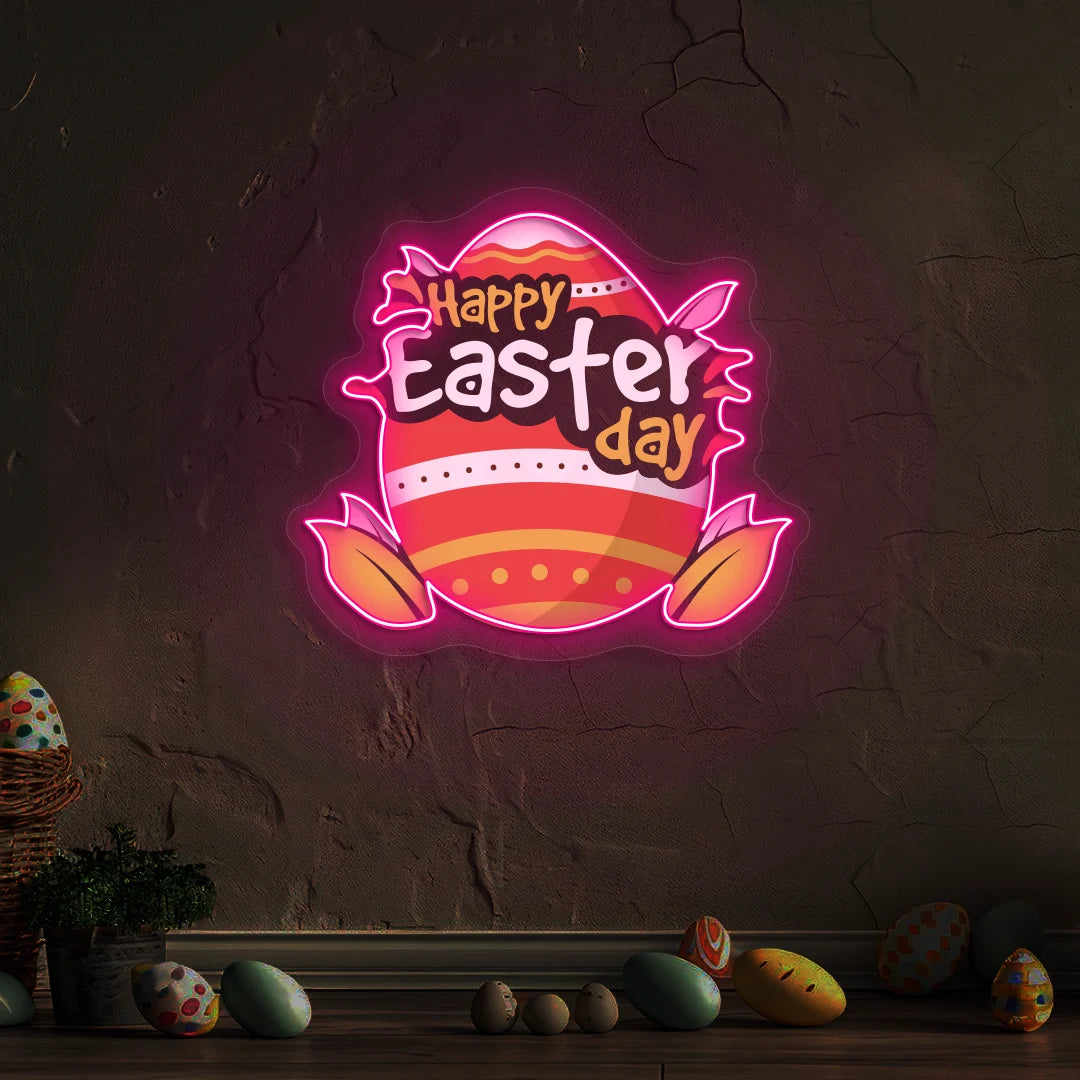 Happy Easter Day Egg Neon Artwork in pink color