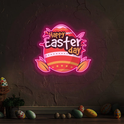 Happy Easter Day Egg Neon Artwork in pink color
