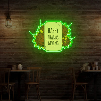Happy thanksgiving sunflower neon sign in green