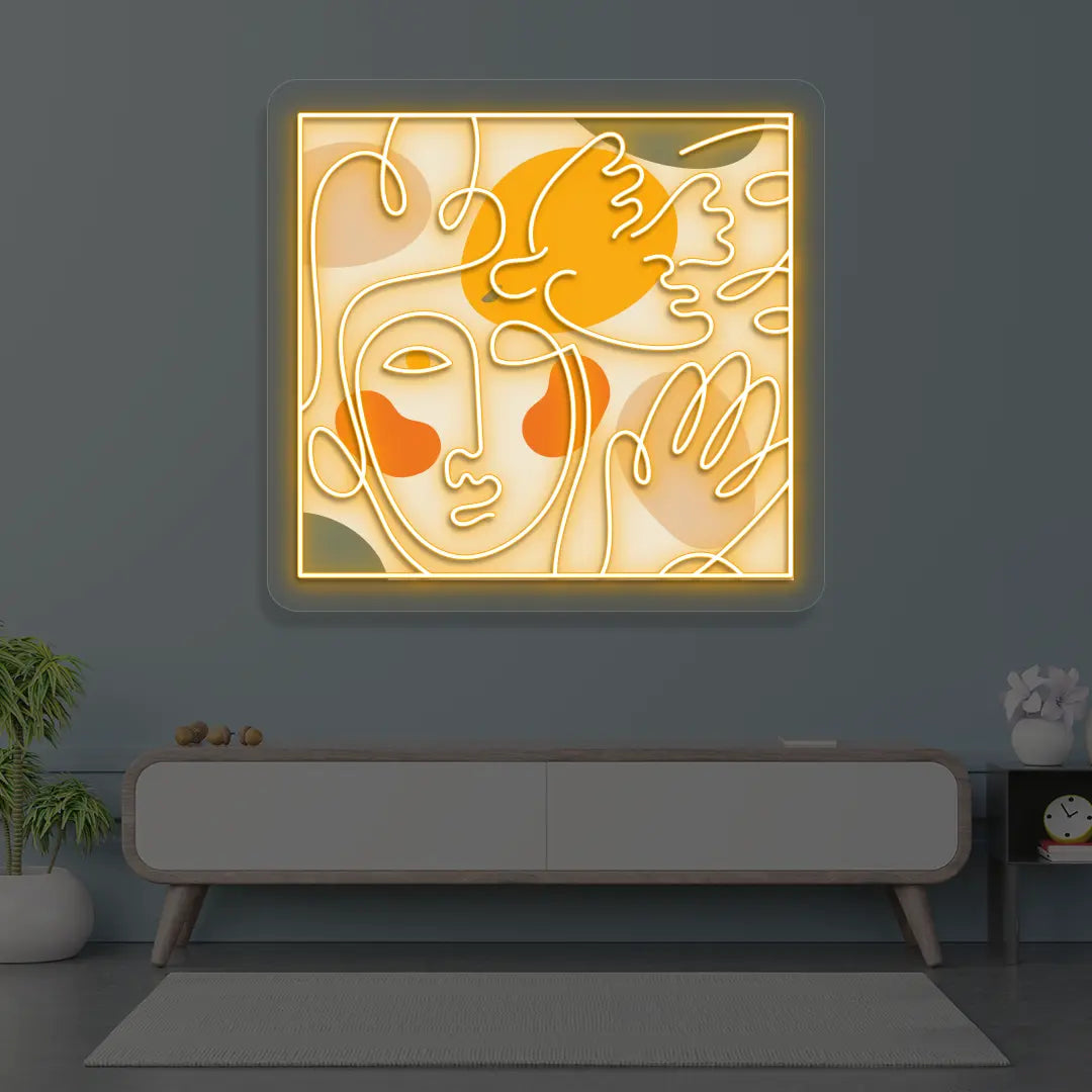 Abstract Face Neon Artwork Sign In Orange color
