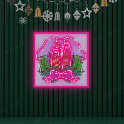 Christmas Candle Illuminated Sign | Pink