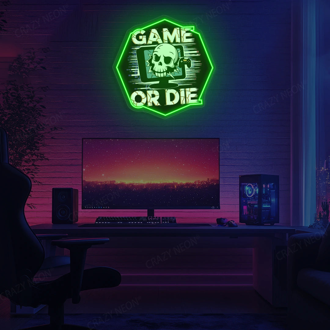 Game Or Die Neon Artwork in Green color