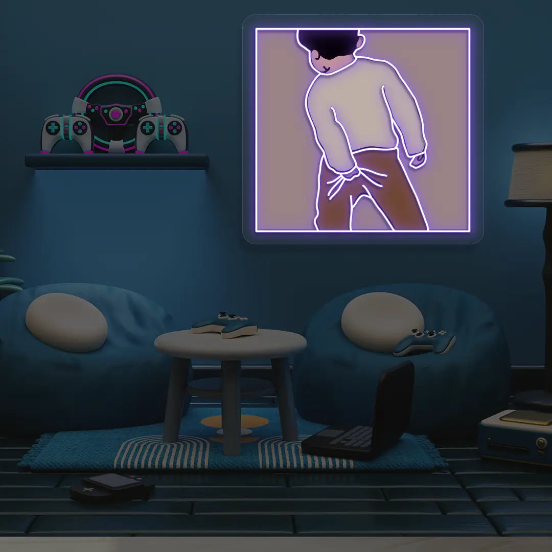 Scratching A** Neon Artwork in Purple color