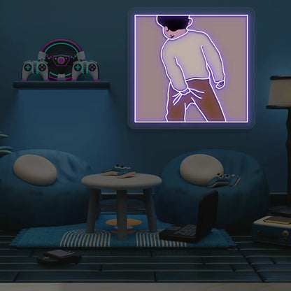 Scratching A** Neon Artwork in Purple color