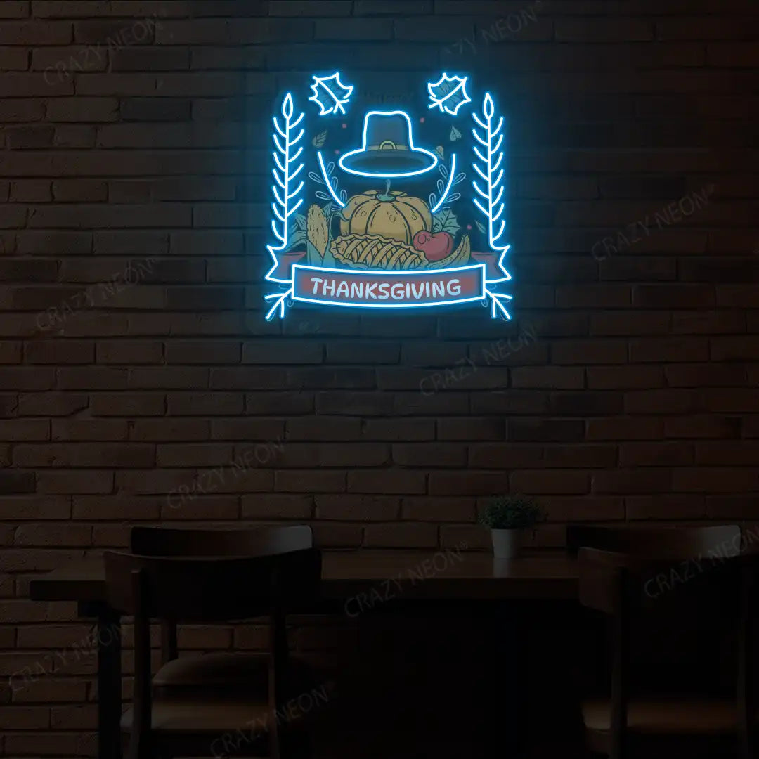 Thanksgiving feast neon sign in ice blue