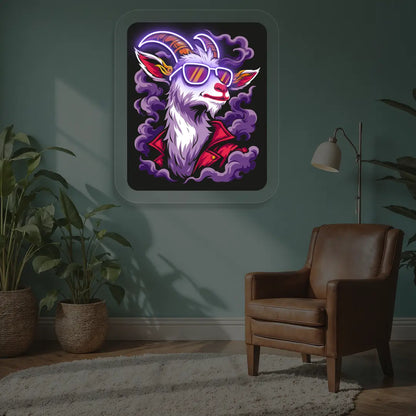 Stylish Goat with Sunglasses Neon Artwork in Purple color