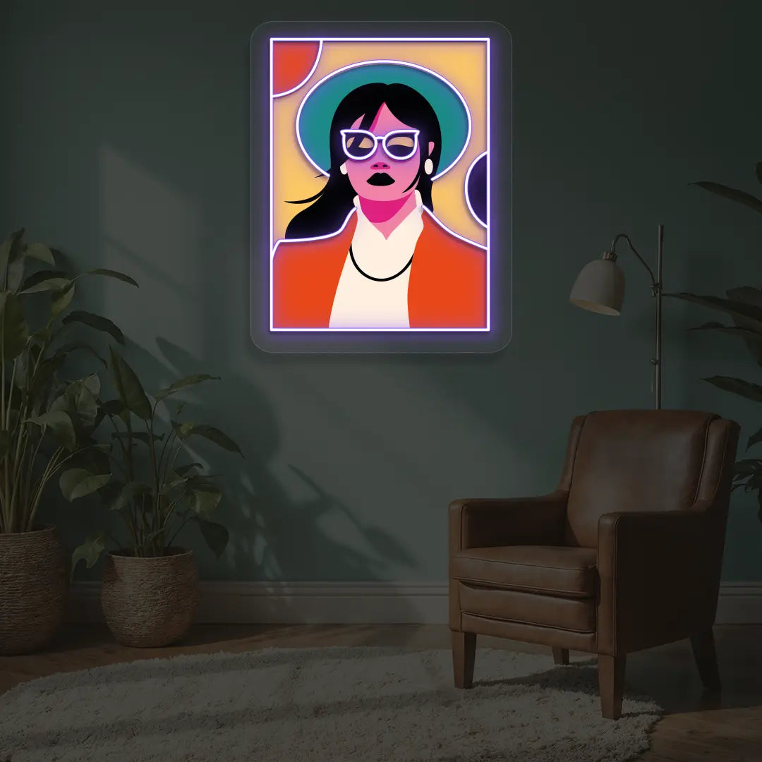 Pop Art Women Neon Artwork in Purple color