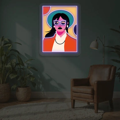Pop Art Women Neon Artwork in Purple color