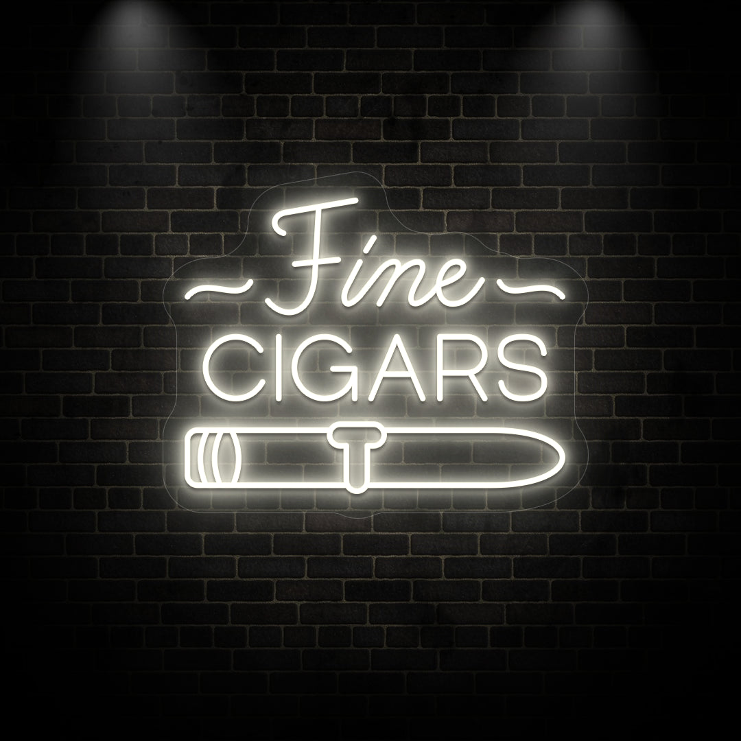 warm white Fine cigars retro bar vintage neon sign mounted on a wall