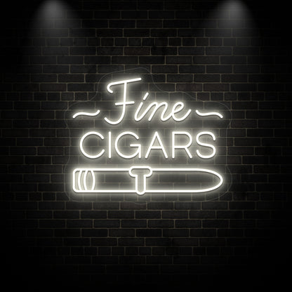 warm white Fine cigars retro bar vintage neon sign mounted on a wall