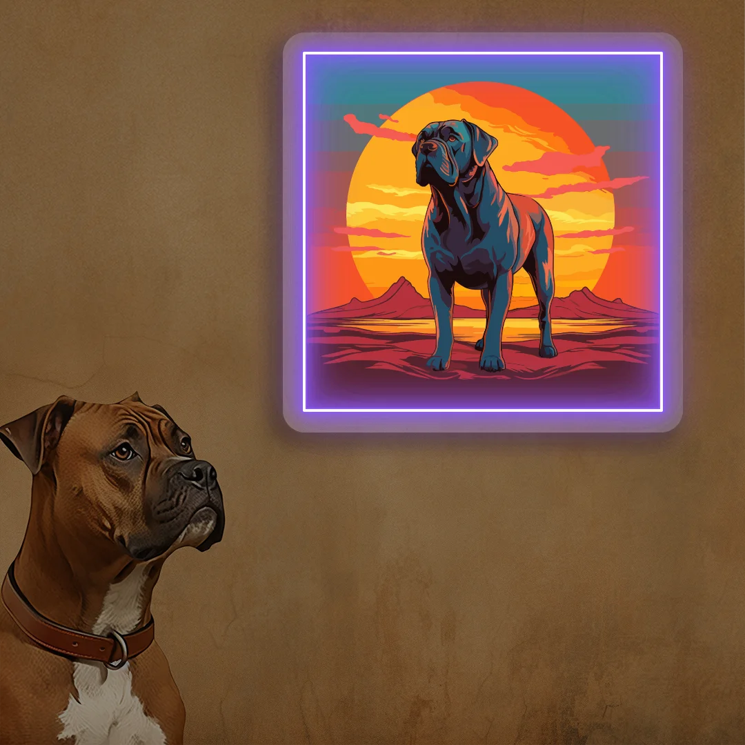 Sunset Canyon Mastiff Dog Neon Artwork