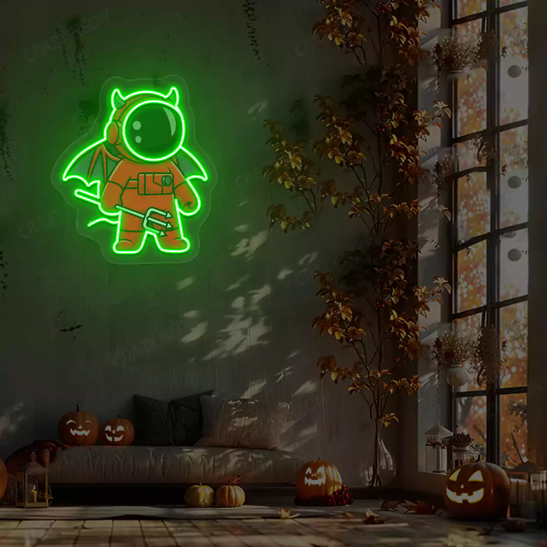 Devil Astronaut Neon Artwork | Green