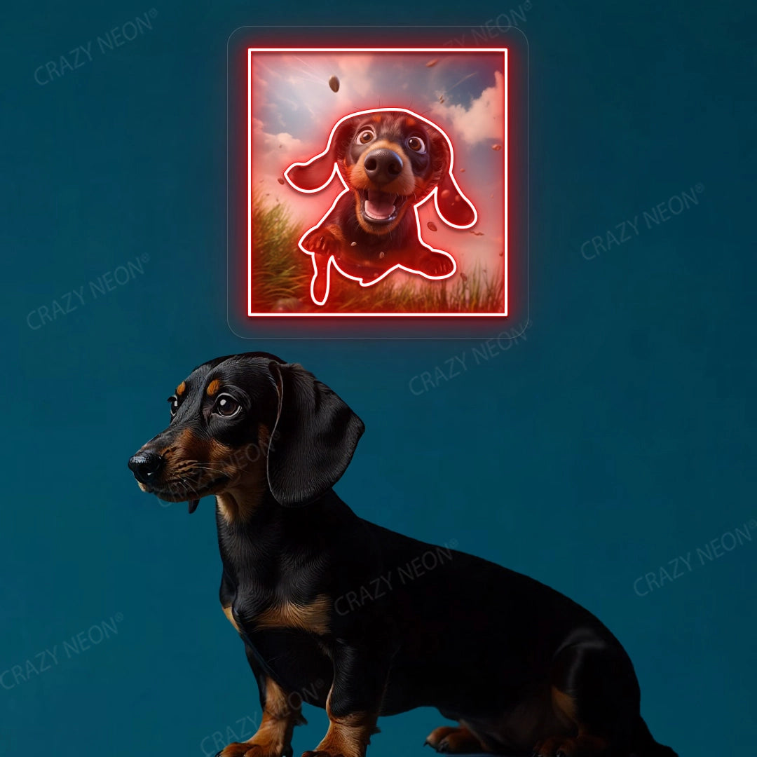 Happy Dachshund Neon Artwork in Red Color