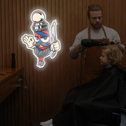 Mascot Barber Neon Artwork in White Color