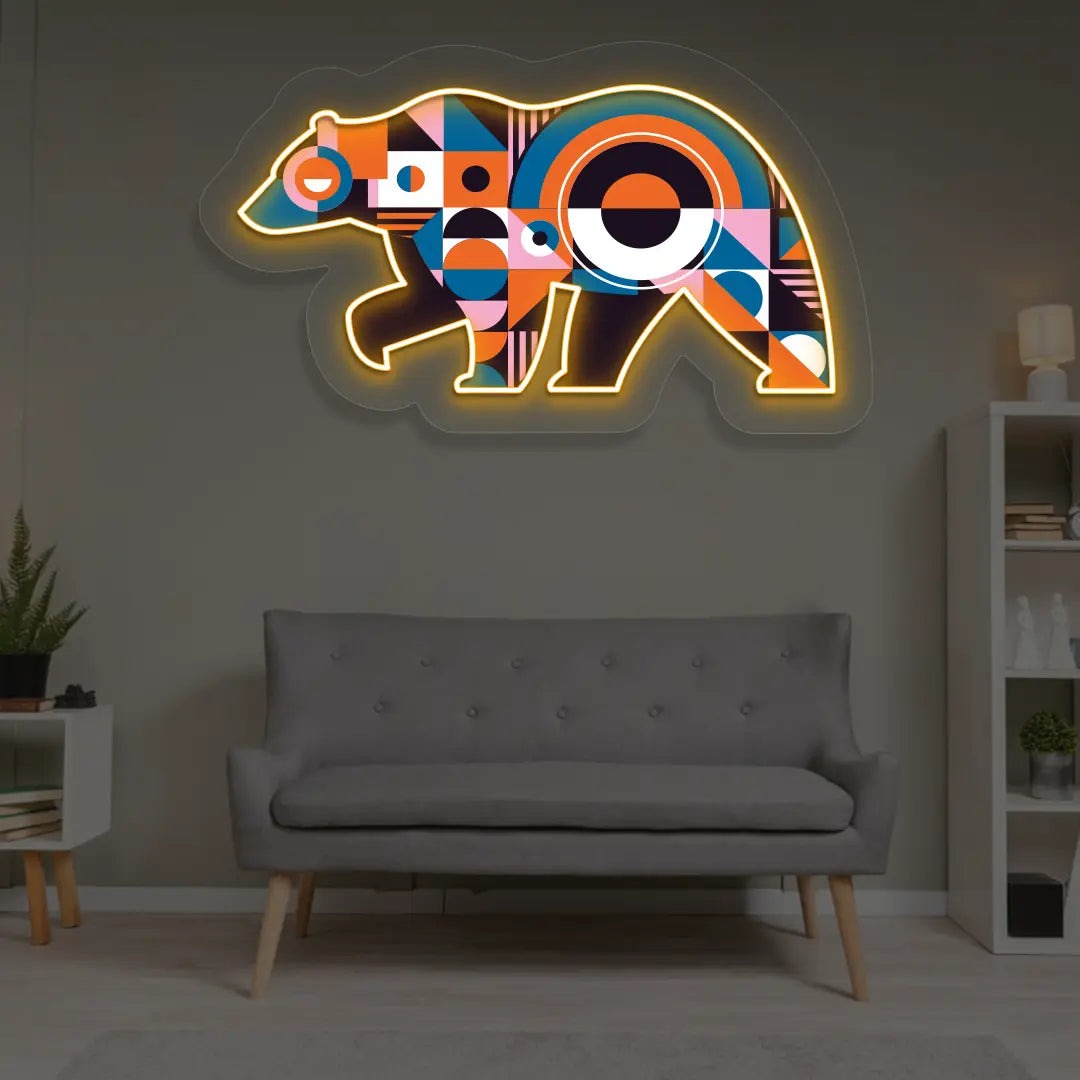 Chroma Bear Abstract Neon Artwork Sign in Orange color