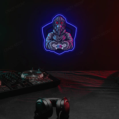 Gas Mask Soldier Gamer Neon Artwork in Blue color