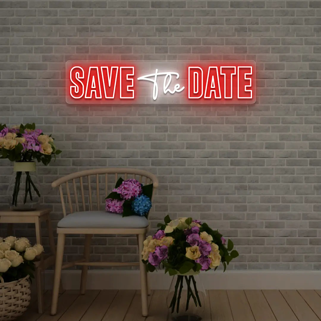 Save The Date Wedding Neon Sign in Red color