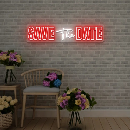 Save The Date Wedding Neon Sign in Red color