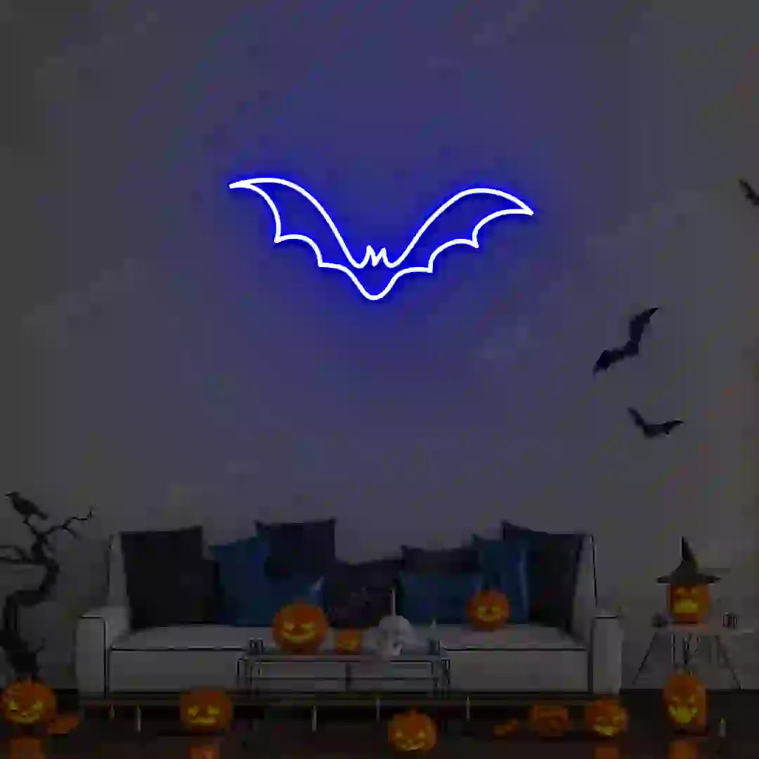 Winged Bat Neon Sign | Blue