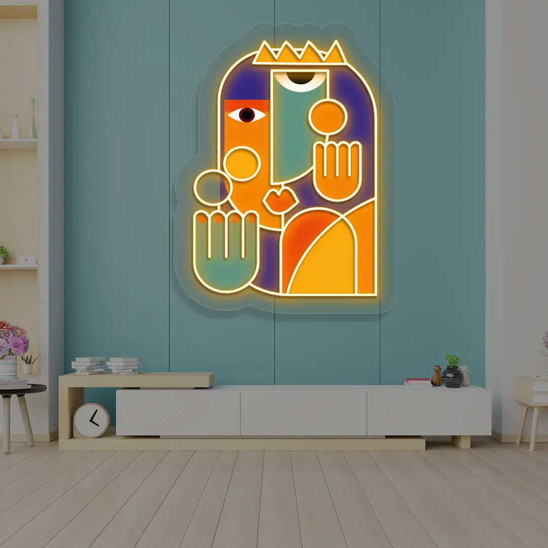 orange crowned aura abstract Neon Artwork Sign mounted on a wall